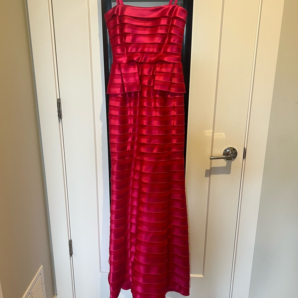 BCBGMaxAzria Red Pleated Tiered Maxi Dress